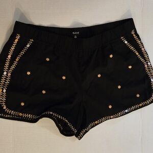 Madewell Black Embroidered Floral Pull On Black Boho Shorts XL extra large